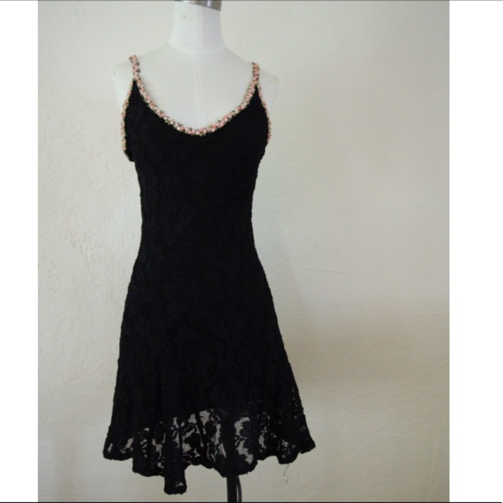 Betsey Johnson Black Lace Short Dress with Flowers